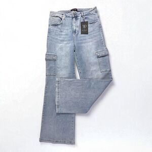 RISEN Wild Oak Boutique High Rise Wide Leg Cargo Blue Jeans Women's Size 1XL